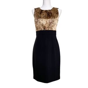 Tahari Sleeveless Tank‎ Dress Womens 4 Black Brown Gold Sheath Cocktail Party